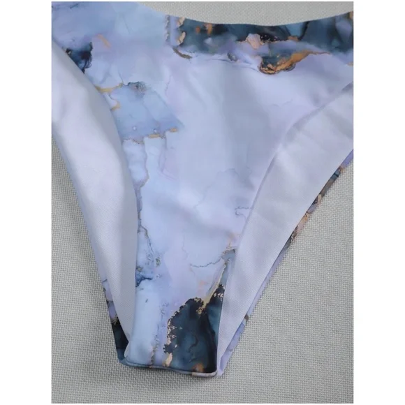 Boho Marble Print Cheeky Bottom Bikini Cover up Set - Picture 3 of 4